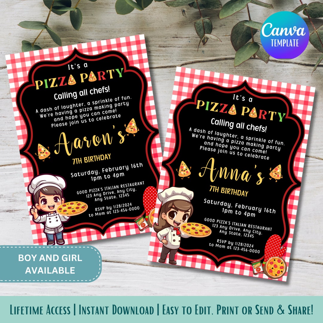 Pizza Party Birthday Invitation | Editable Snack Party Invite Template ...