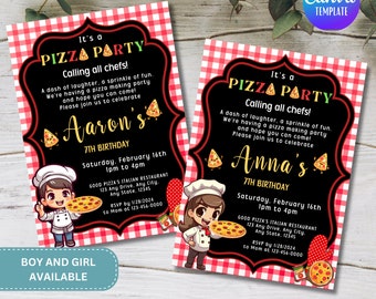 Pizza Party Birthday Invitation | Editable Snack Party Invite Template | Printable Unisex Kids Birthday | Food Trip | Instant Download