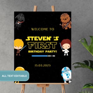 Star Wars Party Willkommensschild | Eins mit der Macht | Druckbares Party Schild | Weltraum-Thema-Party-Dekor | Sofort Download |Jedi Birthday Bash