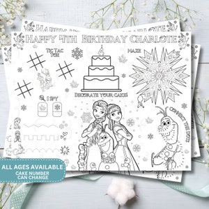 Druckbare Sofort-Download | Frozen Tischset | Esstisch | Stoff-Tischset | Eiskönigin Ausmalbild | Princess Quilted Tischset