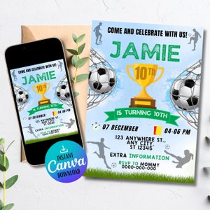 Editable Soccer Birthday Invitation Digital | Editable In Canva Printable Download | Editable Soccer Party Invitation | Messi Invitation