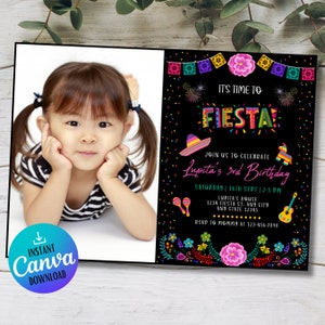 Mexican Fiesta Birthday Invitation with Photo (Editable Template)