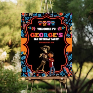 Placa de boas-vindas para aniversário da Coco | Artigos para aniversário da Coco | Placa de pôster para aniversário de bebê para impressão | Festa de aniversário da Coco | Placa de aniversário da Coco