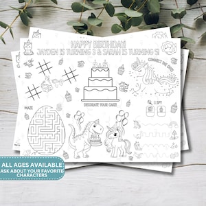 Princess Birthday Placemat: Editable Coloring Book (Digital File)
