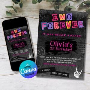 Elder Emo Birthday Invitation: Editable Canva Template (Digital Printable)