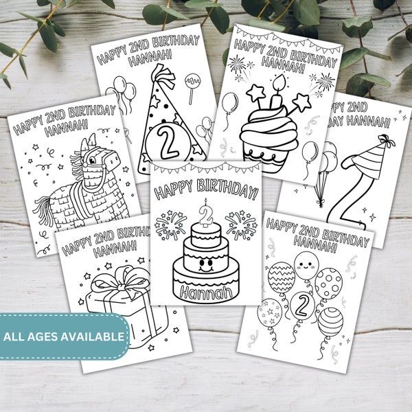 Birthday Party Coloring Sheet | Party Favor Mini Coloring Sheets & Crayons |  Set of 7 Coloring Page | Instant Download | Printable Download