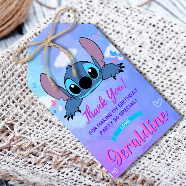 Digital Bday Thank You Tags | Editable Stitch Thank You Tags Diy | Printable Birthday Party Favor Tag | Thank You Stickers