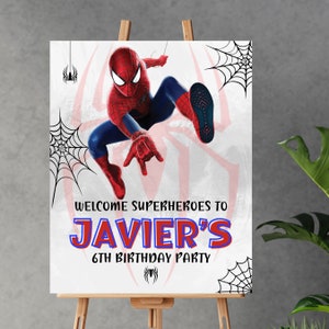Letrero de bienvenida de cumpleaños de Spiderman personalizado / Letrero de cumpleaños imprimible / Plantilla de cumpleaños editable / Letrero de bienvenida de cumpleaños