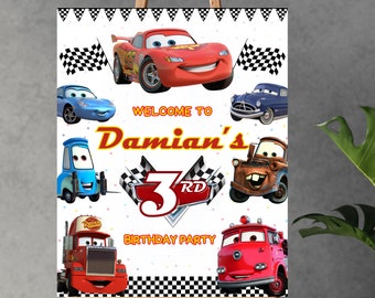 Race Car Birthday Welcome Sign | Mcqueen Birthday | Cars Birthday Party Welcome Sign | Instant Download | Personalized Cars Welcome Sign