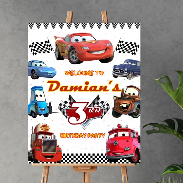 Race Car Birthday Welcome Sign | Mcqueen Birthday | Cars Birthday Party Welcome Sign | Instant Download | Personalized Cars Welcome Sign