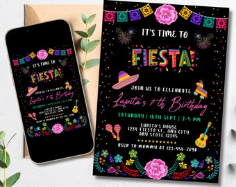 Fiesta Einladung | Mexikanische Fiesta-Thema | Mexikanische Blumen Geburtstags-Einladung | Druck oder Text | Mexikanische Thema Einladung | Bearbeitbare Einladung
