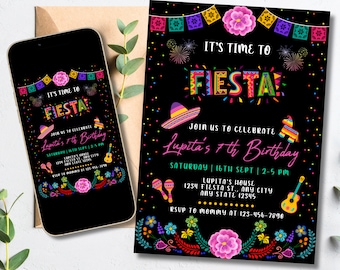 Mexican Fiesta Birthday Invitation: Floral Theme (Digital Download)