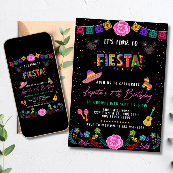 Fiesta Invitation | Mexican Fiesta Theme | Mexican Floral Birthday Invite | Print Or Text | Mexican Theme Invitation | Editable Invitation