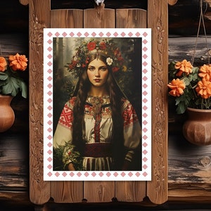 VESNA | Slavic Art Poster | Folk Art Print | Vintage Portrait of Slavic Goddess Vesna | Slavic Mythology Art | Slavic Ornaments | Pagan Art