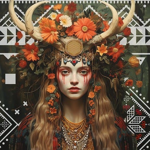Slawische Shamanin Kunstdruck: Vedma Portrait, Vintage Hexe Deko (Digitaler Download)