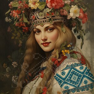 Slavic Goddess Mokosh Art Print: Vintage Folk Portrait (Digital Download)