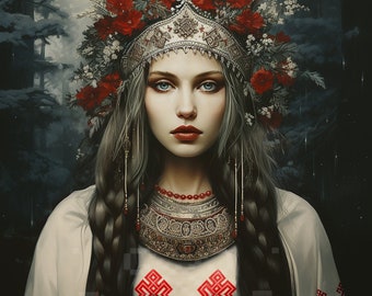 Slavic Art Print MORANA | Digital Folk Art | Vintage Portrait of Goddess Marzanna | Slavic Mythology Art | Ancient Art | Printable Artwork