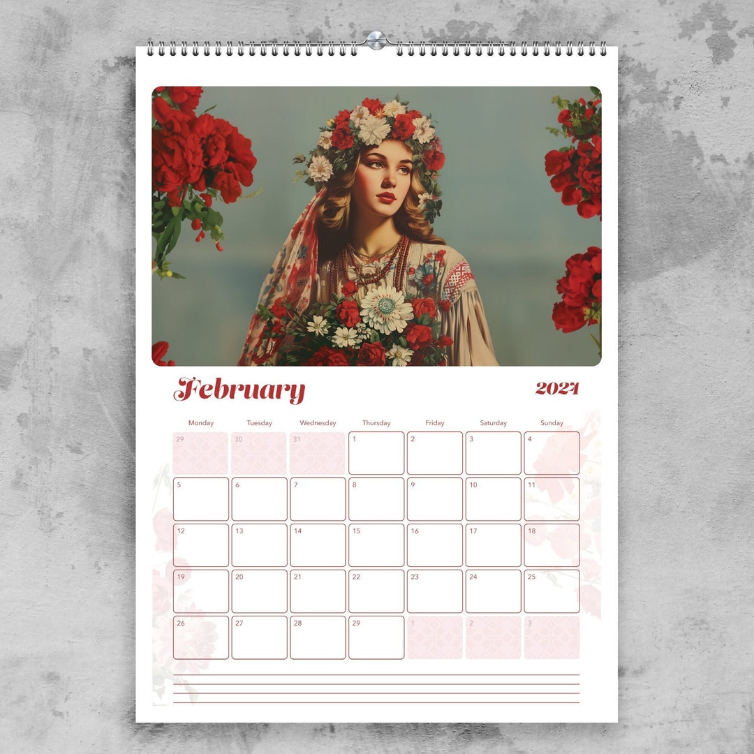 2024 Slavic Calendar Flower Maidens Vintage Prints Wall Calendar Slavic