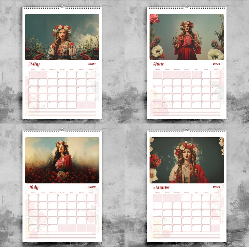 2024 Slavic Calendar Flower Maidens Vintage Prints Wall Calendar Slavic