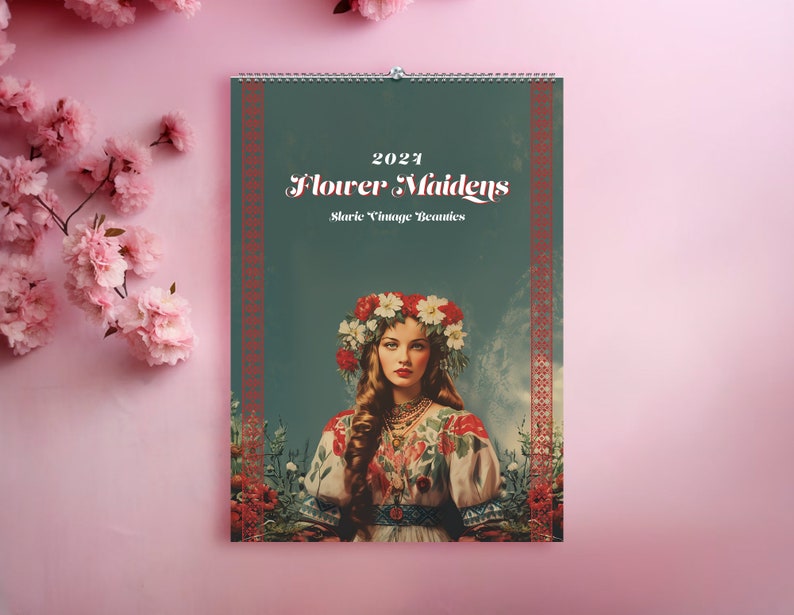 2024 Slavic Calendar Flower Maidens Vintage Prints Wall Calendar Slavic