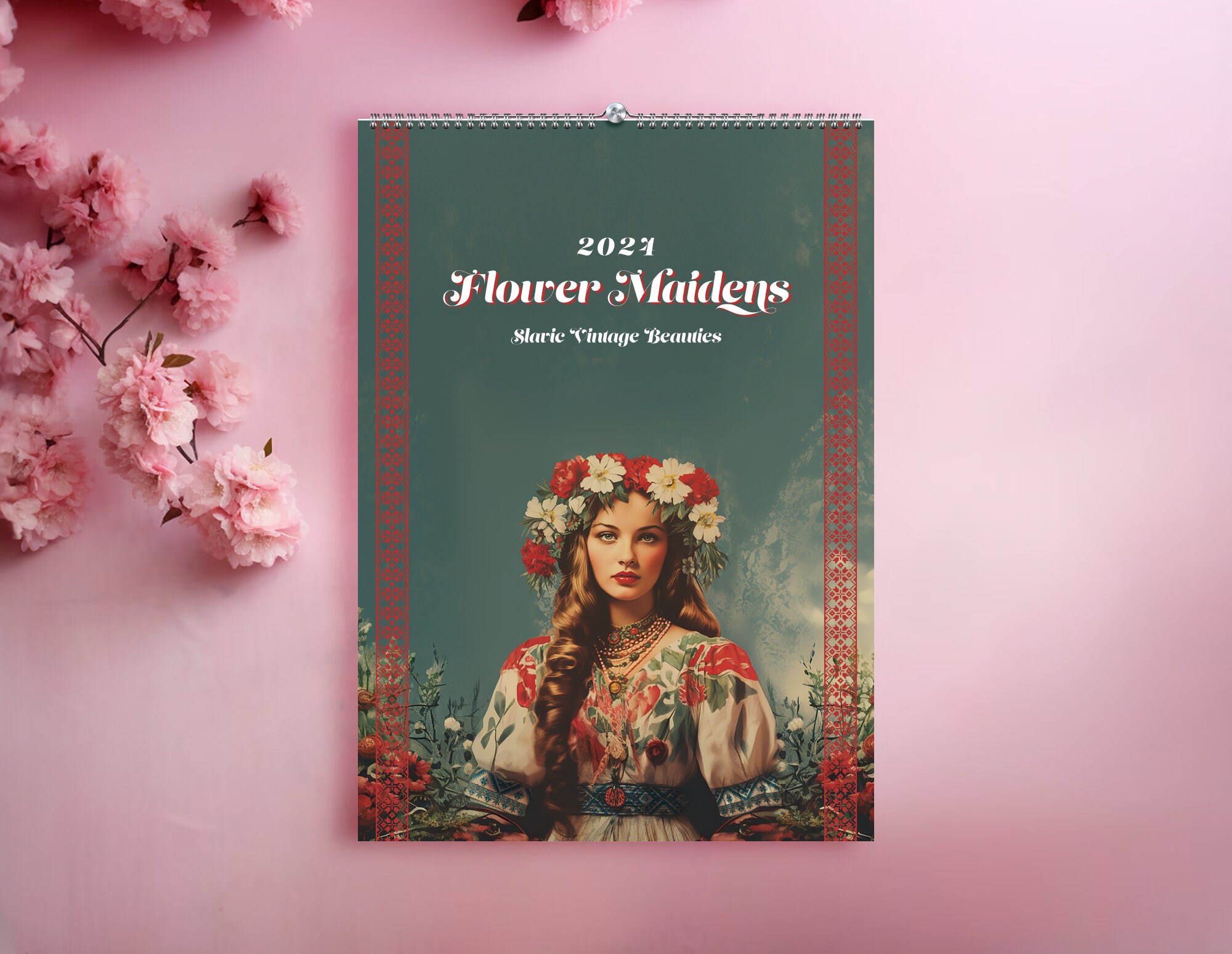 2024 Slavic Calendar Flower Maidens Vintage Prints Wall Calendar Slavic