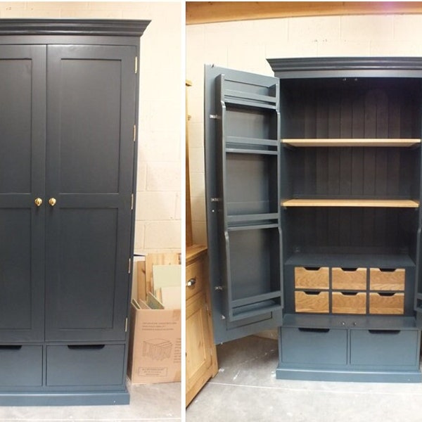 Buckingham Painted & Oak Larder Cupboard with Internal Drawers, Spice Racks- Bespoke Colours Available