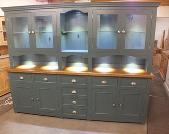 Rutland Painted Large Display Dresser with Lights , Solid Oak Top- Bespoke sizes & colours available