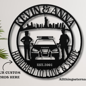 Custom Police Officer Gifts - Personalized Police Officer Couple Metal Wall Hanging Art - Unique Law Enforcement Decor & Gift for Couples