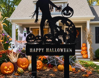 Halloween Yard Sign, Halloween Garden Stake, Outdoor Halloween Decor, Zombie Metal Yard Art, Spooky Lawn Decoration