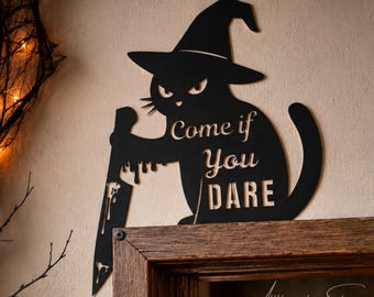 Black Cat Door Topper Metal Sign, Halloween Door Corner Decor, Front Door and Entryway Decoration, Halloween Gift Ideas