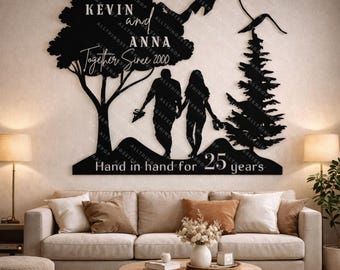 Plaque en métal d'anniversaire - Cadeaux de mariage personnalisés pour les 25 ans pour les couples - Décoration murale personnalisée avec noms et date - Souvenir unique d'art en métal