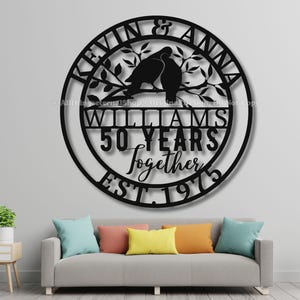 50th Anniversary Metal Wall Art: Personalized Golden Doves Sign