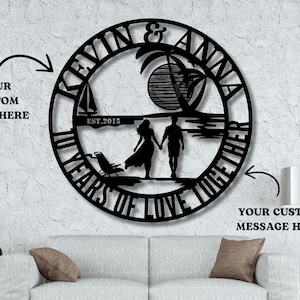 10 Year Anniversary Gifts for Couples - Custom Anniversary Metal Sign - Personalized 10th Wedding Gifts with Names & Est Date - Wall Decor