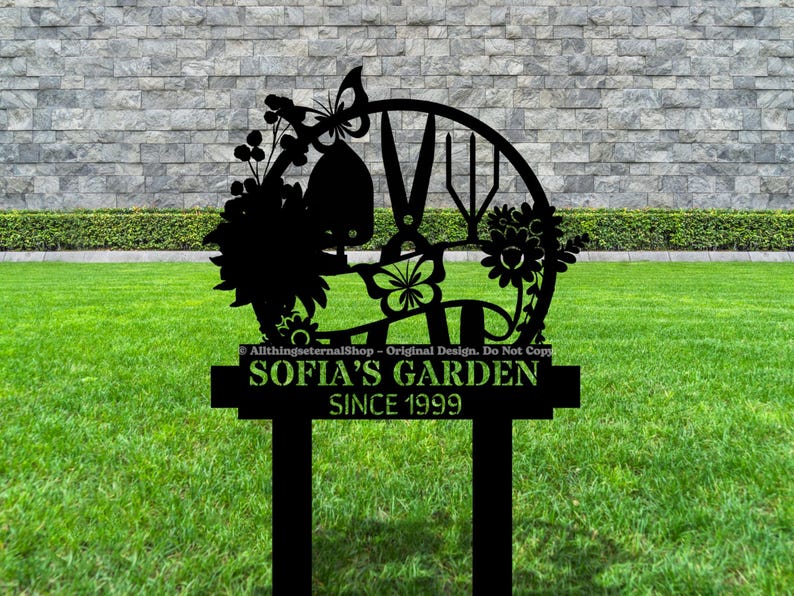 Personalized Metal Garden Sign – Custom Name Yard Decor With Flowers ...