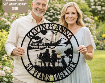 Regalos de 50.º aniversario para padres - Letrero personalizado de aniversario de oro - Arte mural metálico para 50.º aniversario de bodas - Regalos únicos para parejas