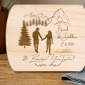 Personalized 25 Years Together Cutting Board – Custom Anniversary Gift for Couple, Engraved Hardwood Board Outdoor Camping Theme