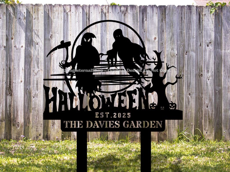 Halloween Witch Cauldron Yard Sign - Custom Name Spooky Metal Art ...