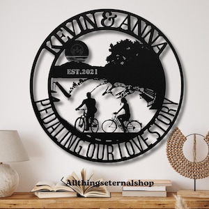 Custom Cyclist Couple Metal Sign - Mountain Bike Anniversary Gift - Personalized Biker Wedding Decor - Bicycle Couple Gift for Cyclists