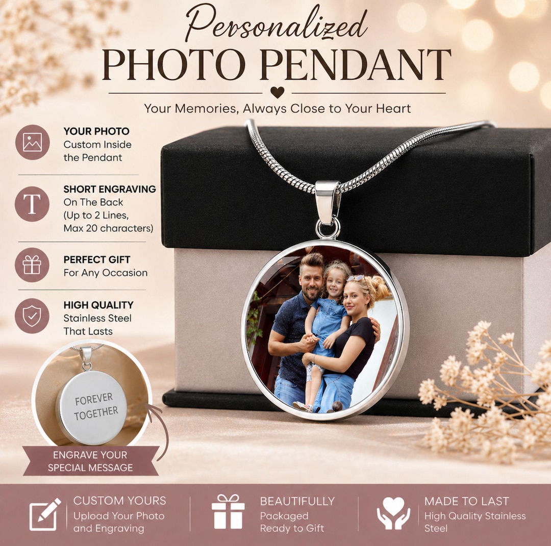 Custom Circle Pendant Family Picture Necklace, Family Necklace ...