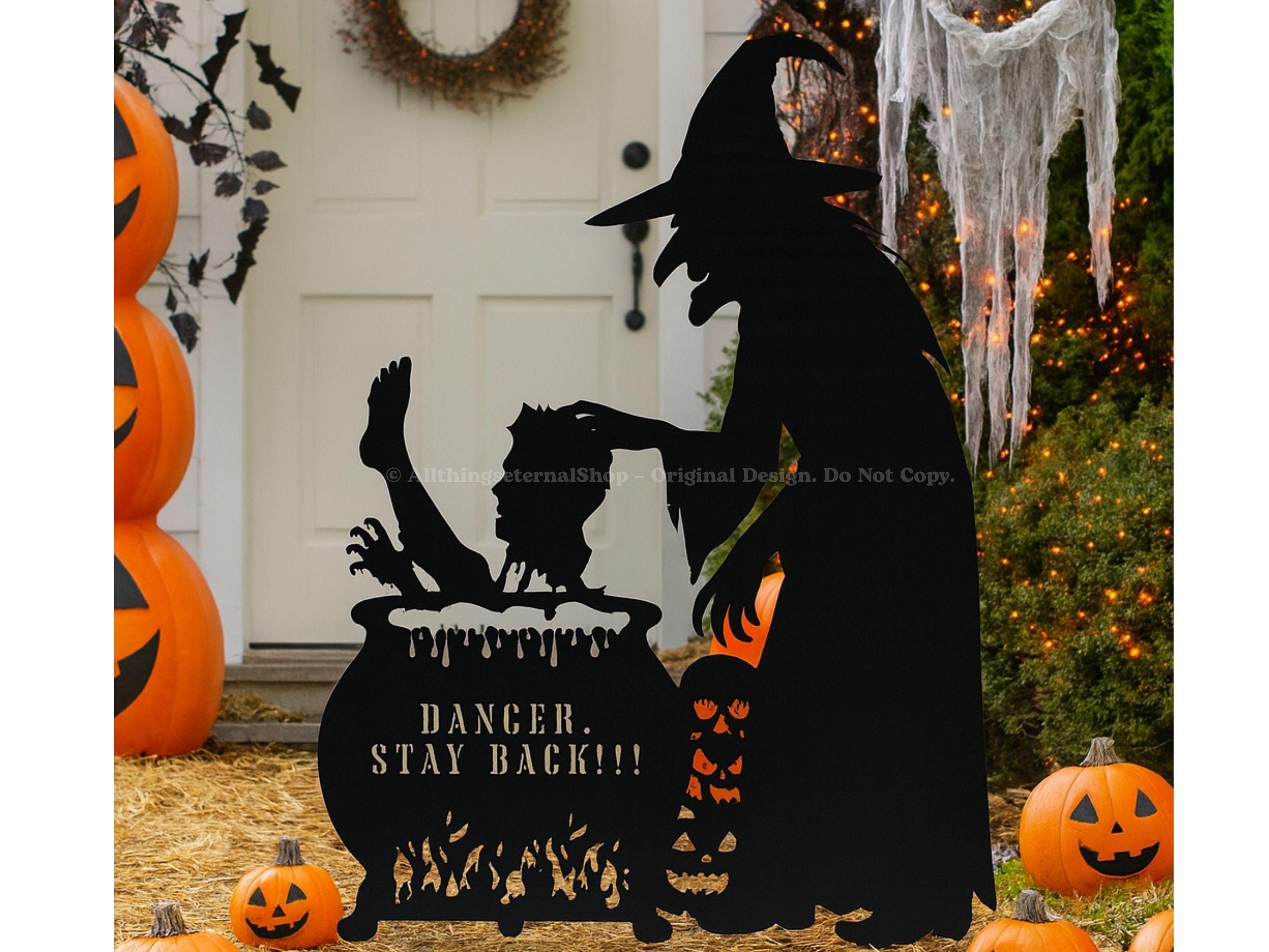 Personalized Halloween Witch Cauldron Yard Sign - Custom Name Metal ...