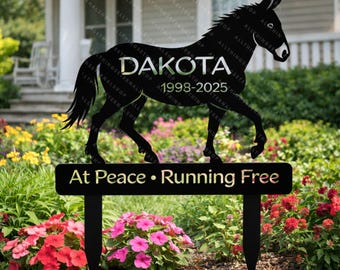 Personalized Mule Memorial Garden Stake – Custom Mule Metal Yard Sign with Name & Dates – At Peace Running Free Tribute