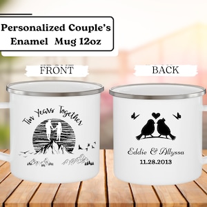 Tin Years Anniversary Mug-Personalized Enamel Couple Mug - Custom Camping Wedding Gift for Husband & Wife, Unique Keepsake gifts for couples