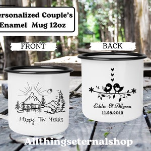 Personalized Couple Camping Mug 12oz- Happy Tin Years Couple Mug, Camping Mountain Camp Mug, Engagement Wedding Anniversary Gift