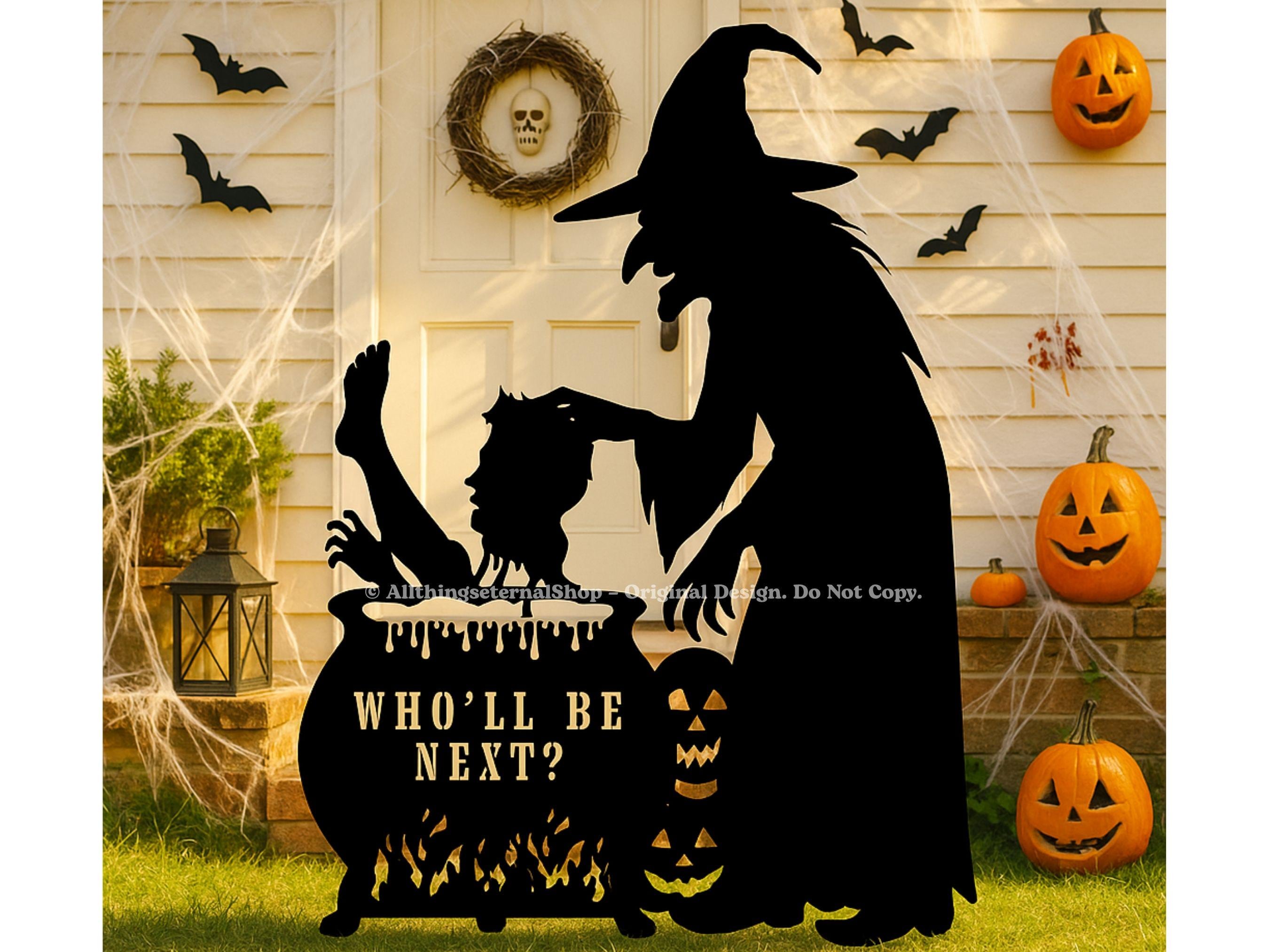 Personalized Halloween Witch Cauldron Yard Sign - Custom Name Metal ...
