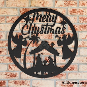 Rustic Merry Christmas Nativity Metal Sign -Farmhouse Nativity Scene Wall Art, Holiday Hanging Sign, Christmas Wall Decor, Housewarming Gift