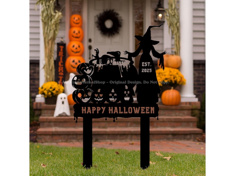 Personalized Witch Cauldron Halloween Yard Sign: Spooky Metal Garden ...