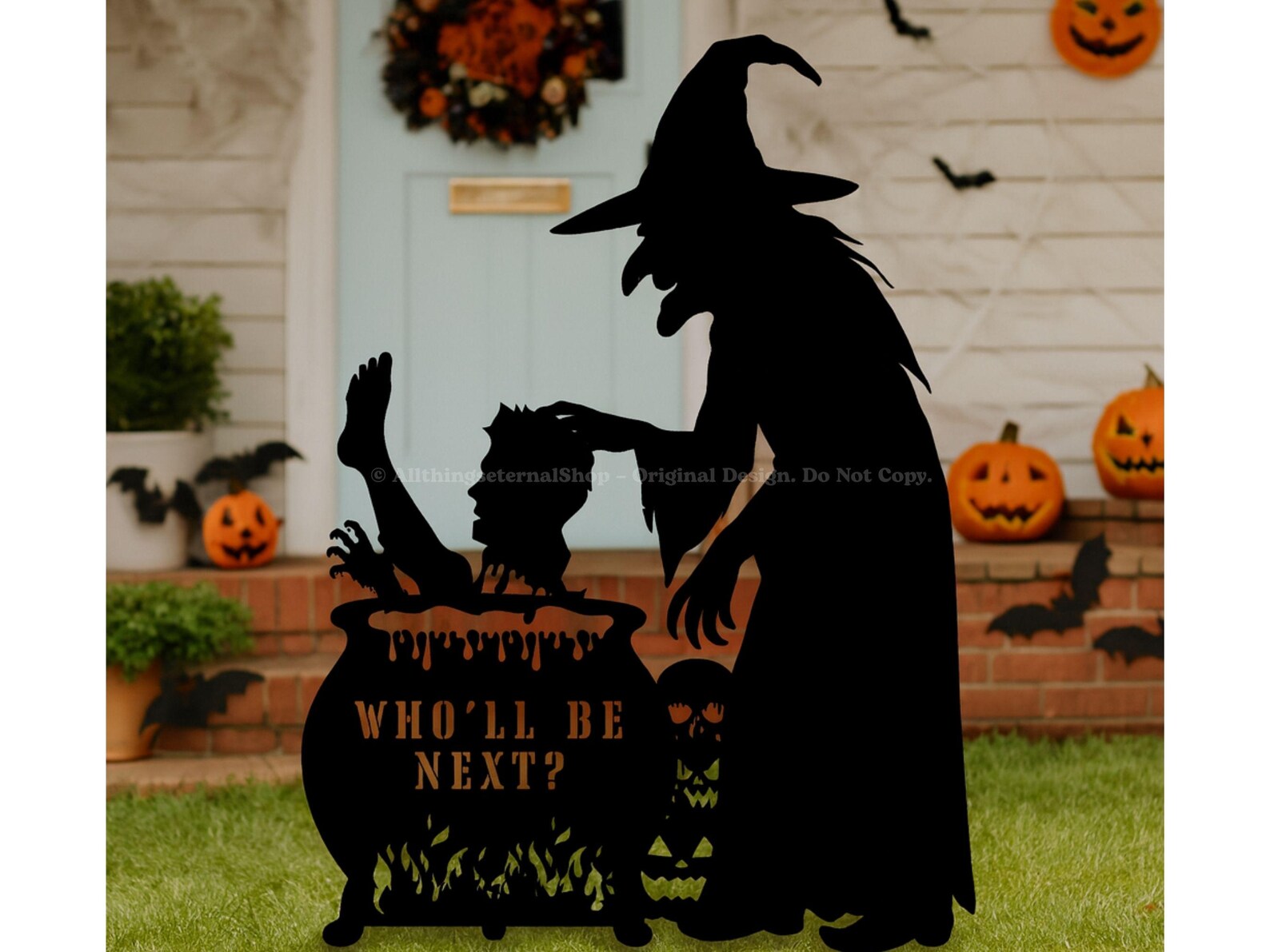Personalized Halloween Witch Cauldron Yard Sign - Custom Name Metal ...
