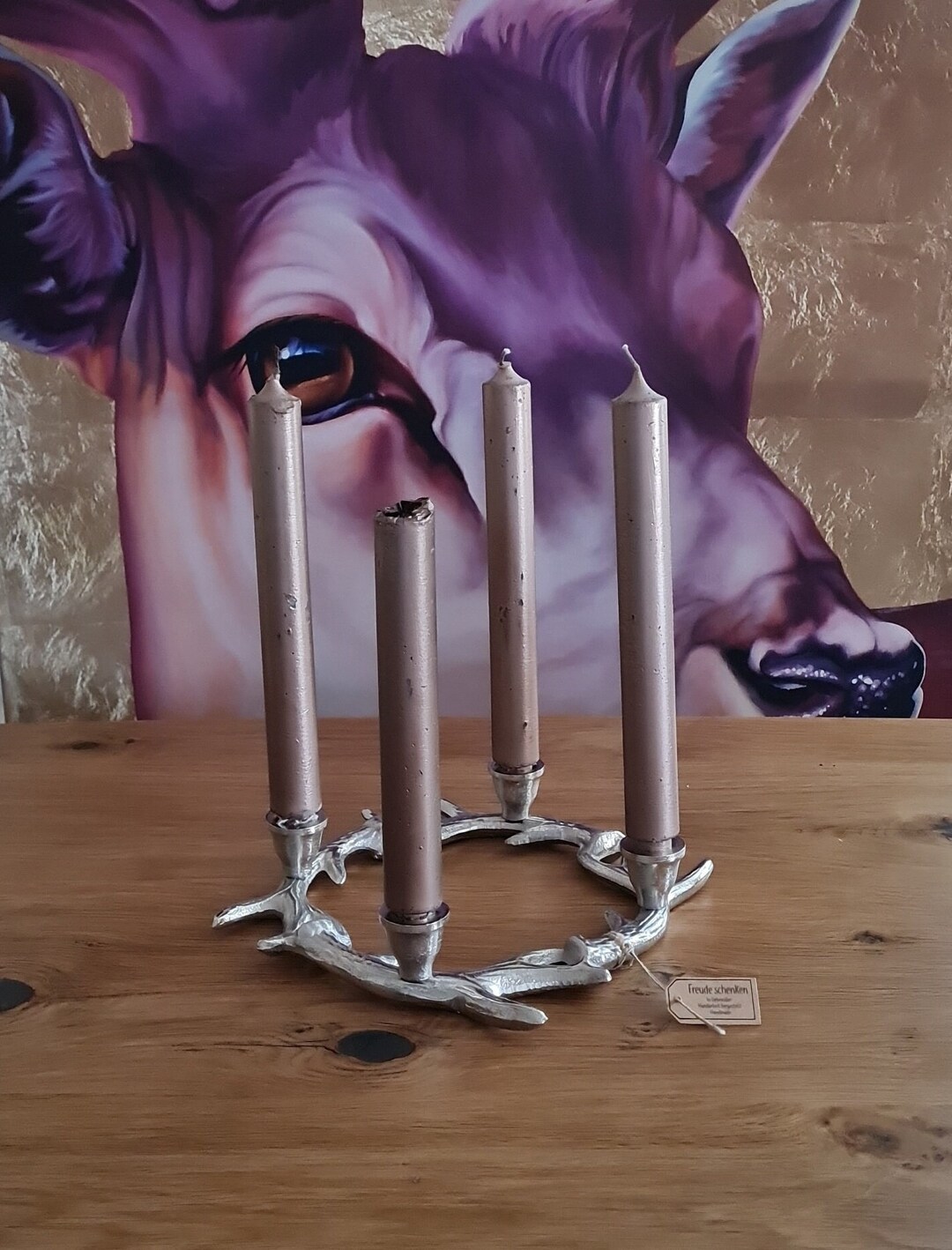 Advent Wreath Candle Holder Antler Wreath Handmade Silver Metal Antlers