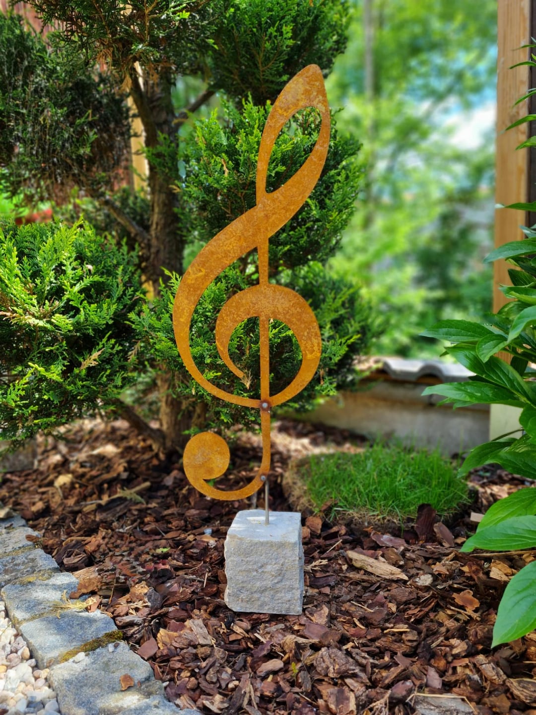 Rusty Clef Note Treble Clef on Stone, Musical Notes, Garden Stake, Decorative Stake ...