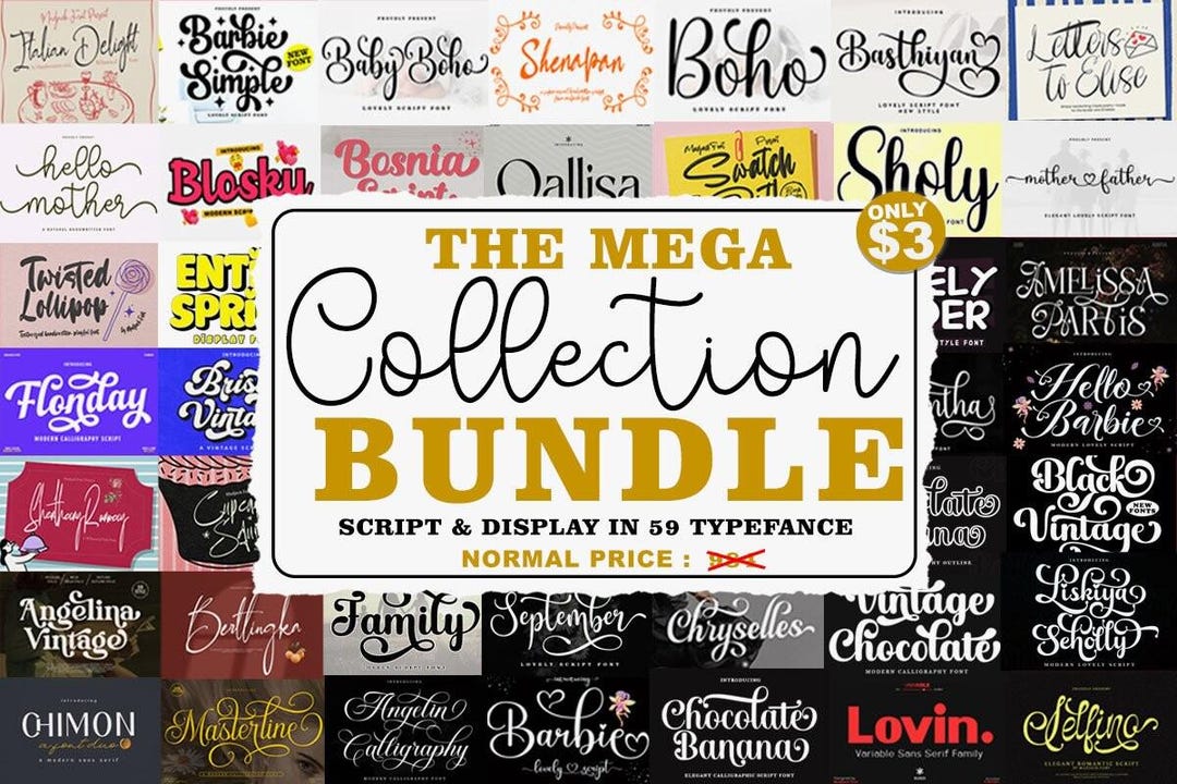 Mega Font Bundle | 59 Script & Display Fonts | Handwritten Calligraphy ...